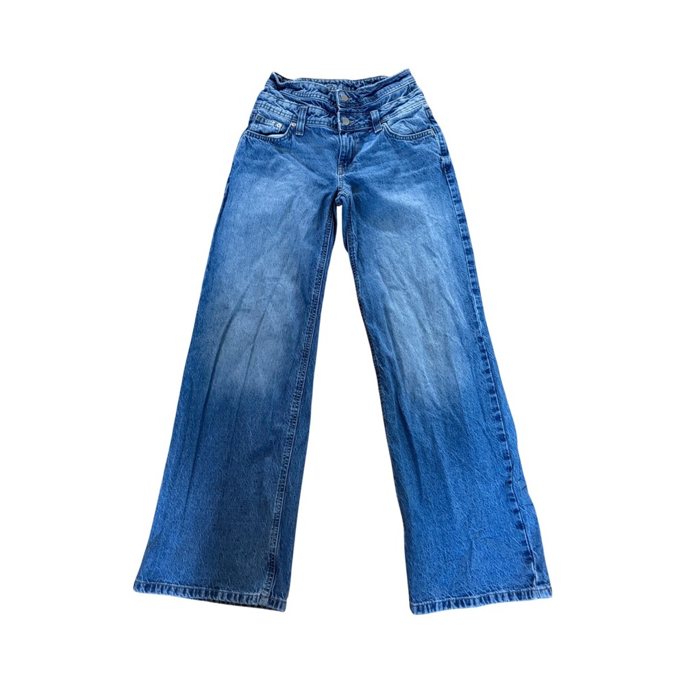 Fashion Nova Wide Leg Denim Jeans Blue Wash Button Fly Women Size 5